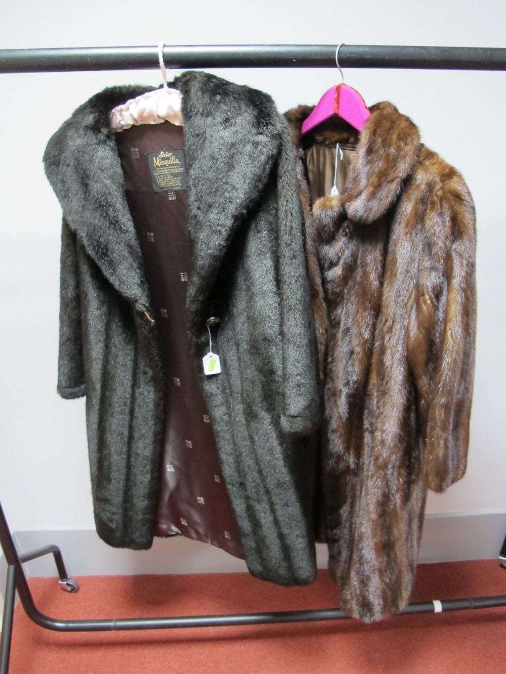 A Full Length Dark Brown Mink Coat, peter pan collar, 107cms long; a "Lister Manquilla" full