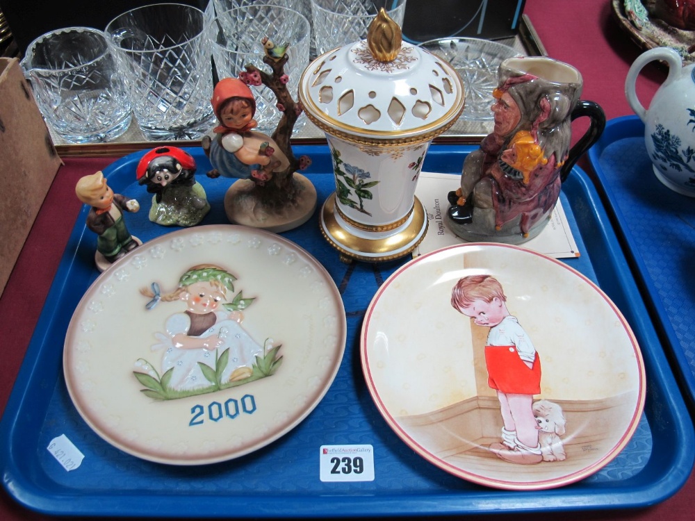 Spode Salvia and Rhododendron Pot Pourri, Doulton Jester jug, Lucie Attwell plate, Goebel and Albert