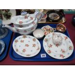 A New Hall Porcelain Teapot, Cover and Stand and Matching Plate, painted in pattern number 1225 with