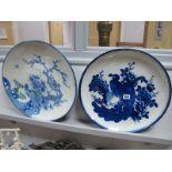 Japanese Blue and White Pottery Charger, featuring birds amongst blossom, 41.5cms diameter,