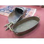 XIX Century Helmet Shaped Copper Coal Scuttle, a pair of XX Century brass taps, copper oval shaped