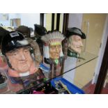 Royal Doulton Character Jugs- Gone Away D6531, Robin Hood D6527, North American Indian D6611. (3)