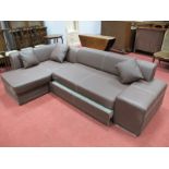 Brown Leather Lounge Corner Suite, with white stitched decoration.