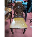 XIX Century Oak Hall Chair, the shaped back with oval centre and serpentine shaped seat on turned