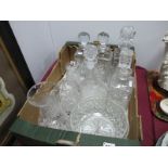 Six Glass Decanters (one cracked), bowls, jampot, etc:- One Box