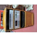 A Teak Music Cabinet, containing a Pioneer 5 x 700L stereo receiver, a Samsui cassette deck, and a