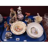 Lladro Figure Group, of a cat and mouse, Nao figure of seated girl and puppy, "Bunnykins" Royal