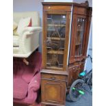 A Reproduction Mahogany Narrow Cabinet, astragal glazed upper section with interior shelving over