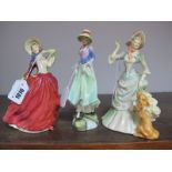 Royal Doulton Figurines, "Autumn Breezes" HN 1934, "Loyal Friend" HN 3358 and "Polly" HN 3178.