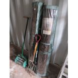 Two Packs of Low Screening Willow; plus gardening tools - aerator, saw, rake and fork,