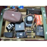 Cased Kodak Brownie 8mm Movie Camera II, Zenit EM 35mm SLR camera, Helios F2 58mm lens, Eastman