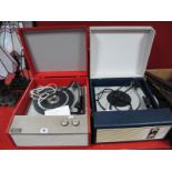 A Circa 1960's Fidelity Portable Table Top Record Player, model HF35 in two tone grey/navy blue, and