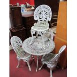 A 'Victorian Style' Iron Garden Table, circular pierced top over tripod with undertier, and four