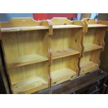 Three Matching Small Pine Bookcases, with a 3/4 gallery, two open shelves, plinth bases.