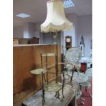 A Brass Three Tier Cake Stand, cast pierced and scrolled Roccoco style decoration, a kidney two tier