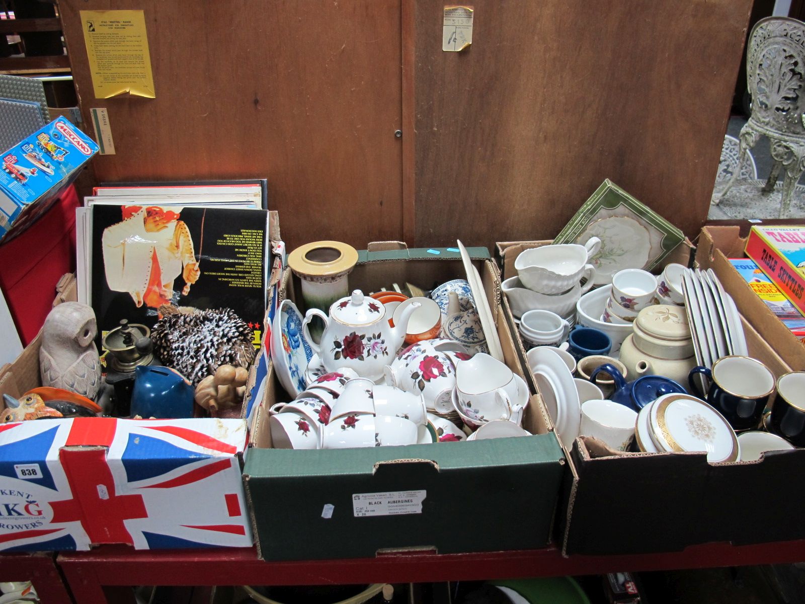 Colclough Tea Set, Worcester ramekins, pepper mill, records, figures, etc:- Three Boxes