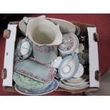 XIX Century Jug, decorated with a band of roses, matching tray, ring tree, XIX Century tureen, XIX