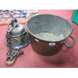 Heavy Brass Indian Ceiling Bell, decorated with four panels of elephants 21.5cms high, together with