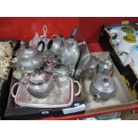 A Matched Four Piece Hammered Pewter Teaset, a James Dixon self pouring teapot, further Pewter