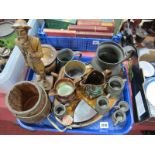 An Oak Coopered Barrel, XIX Century pewter quart tankard and smaller examples, Victorian lustre