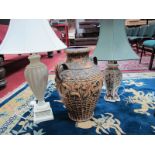 'Jasba' Pottery Vase 49.5cms high, hexagonal pottery lamp and one other. (3)