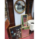 A Bevelled Rectangular Wall Mirror, 60 x 45cms, a further rectangular and circular wall mirror, a