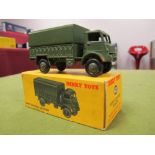 Dinky Toys No 623 Army Covered Wagon, Overall good plus. Boxed. One end flap missing.