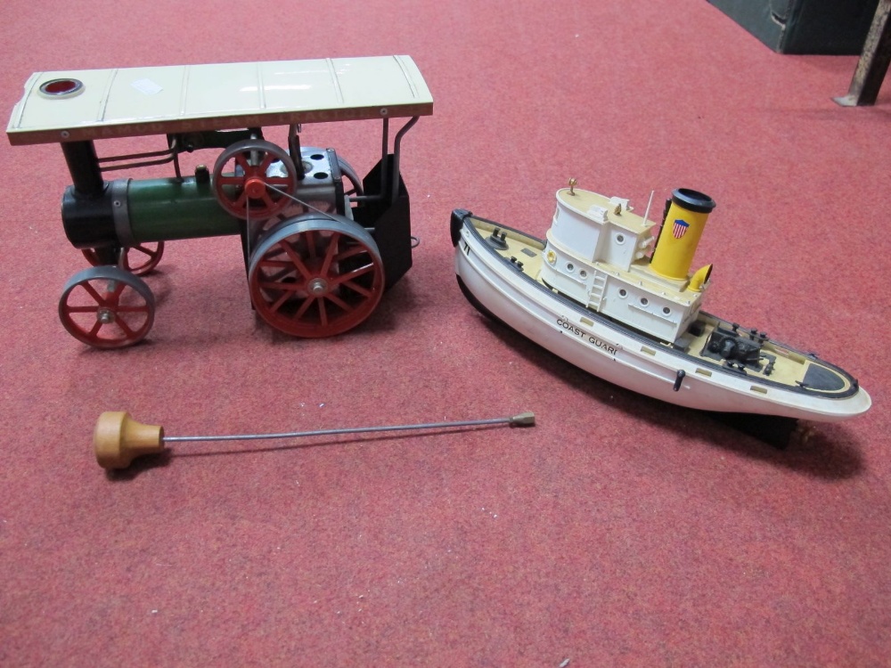 A Mamod TE1A Live Steam Traction Engine, with whistle, canopy and steering extension rod, together