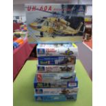 Eight Boxed 1:72nd Scale Plastic Helicopter Kits, by Italeri, Revell and Hobbycraft. Including MH-47