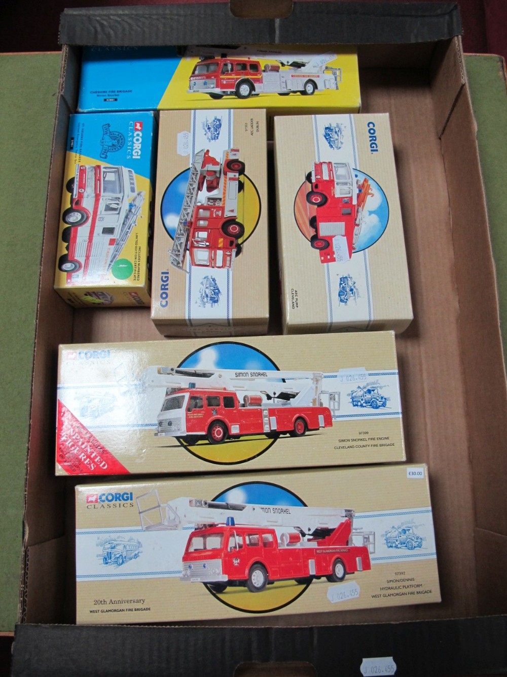 Six Boxed Corgi Diecast Fire Service Vehicles, # 32001 Cheshire Fire Brigade - Simon Snorkel, #