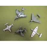 Five Post War Dinky Jet Aircraft, Including Gloster Javelin and Sea Vixon