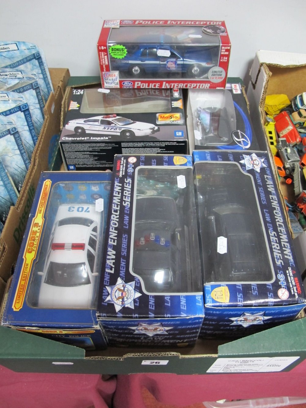 Five Window Boxed 1:24th Scale Diecast Police Vehicles, of varying manufacturers including Classic