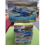 Six Boxed 1:48th Scale Plastic Aircraft Kits, Hasegawa #09439 Kawasaki Ki100, #09418 F4U-5