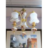 Ceramic and Gilt Three and Five Branch Ceiling Lights.