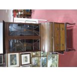 Edwardian Inlaid Cylinder Bookcase, with a stepped cornice, astragal glazed doors, cylinder fall,