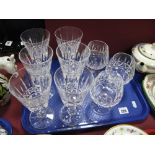 A Set of Six Waterford Lead Crystal Large Wine Glasses, cross cut decoration to the bowls, on