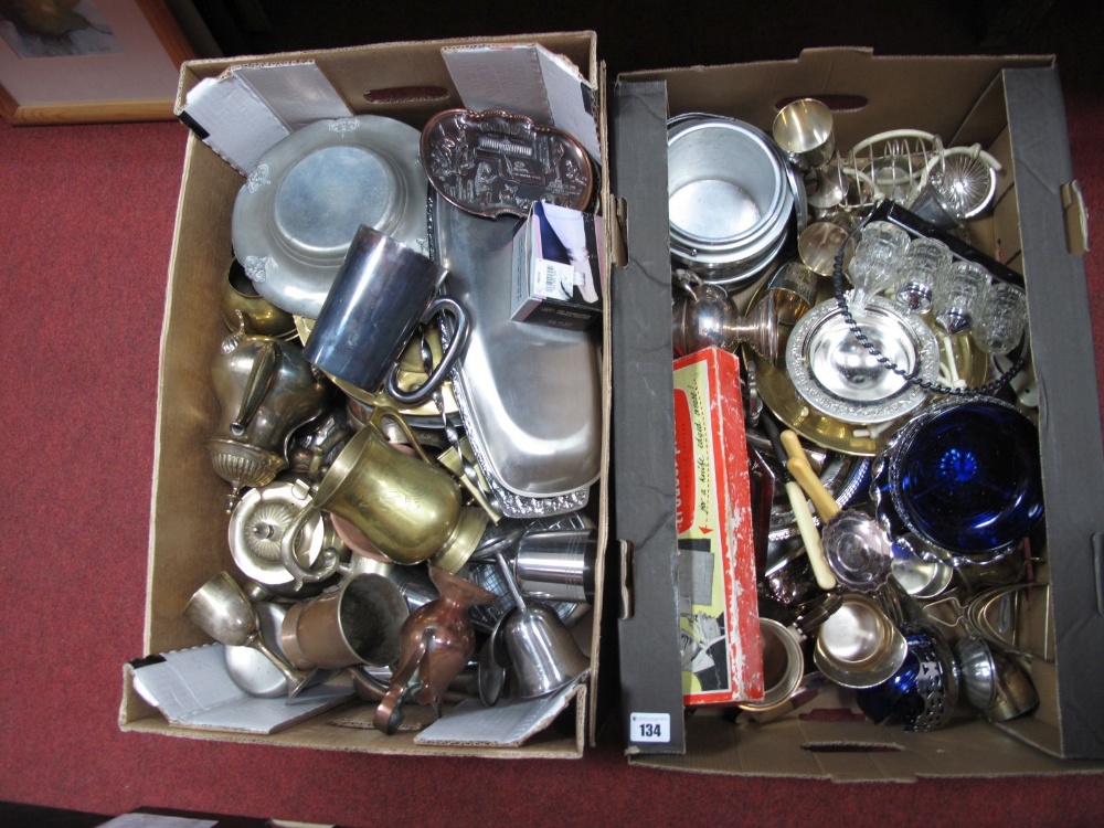 Quantity of Silver Plate, copper, brassware etc:- Two Boxes