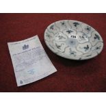 A Chinese Pottery Tek Sing Cargo Dish, of circular form, painted in blue with the Lotus pattern,