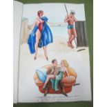Risqué Watercolours, 1930's/ 40's, featuring satirical scenes, scantilly clad ladies, 'The Young