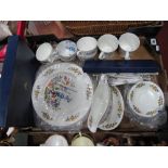 Aynsley 'Cottage Garden' Dinner and Tea Ware, boxed cake plate and knives, napkins:- One Box.