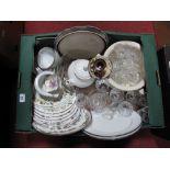 Noritake Dinner Ware, Derby pin tray, glassware, Devon chamberstick, etc:- One Box