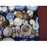 Pin Cushion Dolls, Derby, Cauldon, miniatures and other ceramics:- One Tray