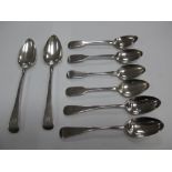 Two Pairs of Hallmarked Silver Old English Pattern Spoons, initialled; together with two pairs of