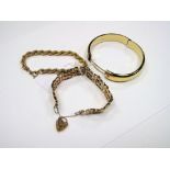 A 9ct Gold Bracelet, to heart shape padlock clasp; together with a ropetwist bracelet and a hinged