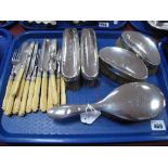 Hallmarked Silver Backed Brushes, assorted cutlery:- One Tray