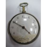 A Hallmarked Silver Cased Pair Case Pocketwatch, the white dial (damaged/repaired) with black Arabic