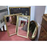 A Bevelled Rectangular Wall Mirror, 60 x 45cms, a further rectangular and circular wall mirror, a