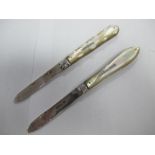 A Pair of Mother of Pearl Hallmarked Silver Bladed Fruit Knives, (Sheffield 1982 and 1907).