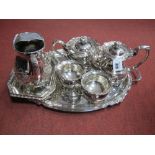 A Decorative Plated Four Piece Tea Set, each with shaped border, together with matching oval twin