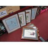 Gerry Halpin, Four Signed Limited Edition Colour Prints of Birds, and four prints of early XX